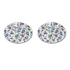 Bird Floral Blue Flower Retro Seamless Pattern Cufflinks (oval) by Cemarart