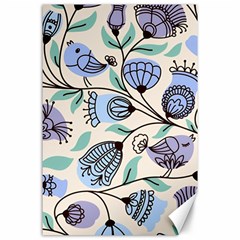 Bird Floral Blue Flower Retro Seamless Pattern Canvas 24  X 36  by Cemarart