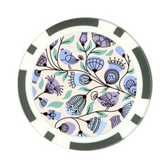 Bird Floral Blue Flower Retro Seamless Pattern Poker Chip Card Guard