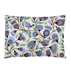 Bird Floral Blue Flower Retro Seamless Pattern Pillow Case by Cemarart