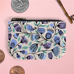 Bird Floral Blue Flower Retro Seamless Pattern Mini Coin Purse by Cemarart