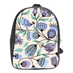 Bird Floral Blue Flower Retro Seamless Pattern School Bag (large) by Cemarart