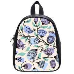 Bird Floral Blue Flower Retro Seamless Pattern School Bag (small) by Cemarart