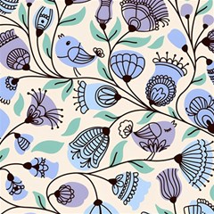 Bird Floral Blue Flower Retro Seamless Pattern Play Mat (rectangle) by Cemarart