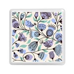 Bird Floral Blue Flower Retro Seamless Pattern Memory Card Reader (square) by Cemarart