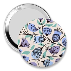 Bird Floral Blue Flower Retro Seamless Pattern 3  Handbag Mirrors by Cemarart