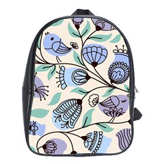 Bird Floral Blue Flower Retro Seamless Pattern School Bag (xl) by Cemarart