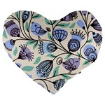 Bird Floral Blue Flower Retro Seamless Pattern Large 19  Premium Heart Shape Cushions Front