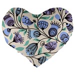 Bird Floral Blue Flower Retro Seamless Pattern Large 19  Premium Heart Shape Cushions Back