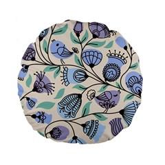 Bird Floral Blue Flower Retro Seamless Pattern Standard 15  Premium Flano Round Cushions by Cemarart