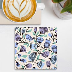 Bird Floral Blue Flower Retro Seamless Pattern Uv Print Square Tile Coaster  by Cemarart