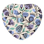 Bird Floral Blue Flower Retro Seamless Pattern Heart Glass Fridge Magnet (4 pack) Front