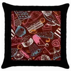 Sweet Food Seamless Pattern Throw Pillow Case (black) by Cemarart