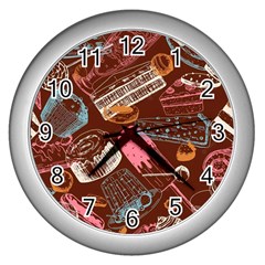 Sweet Food Seamless Pattern Wall Clock (silver) by Cemarart