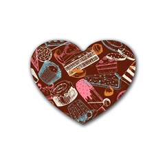 Sweet Food Seamless Pattern Rubber Coaster (heart) by Cemarart