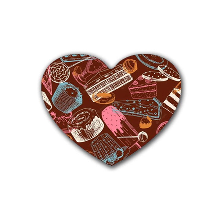 Sweet Food Seamless Pattern Rubber Coaster (Heart)