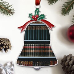 Books Bookshelf Library Education Metal Holly Leaf Bell Ornament