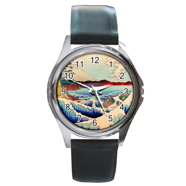 Wave Japanese Mount Fuji Round Metal Watch