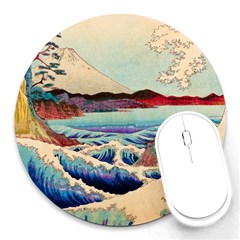 Wave Japanese Mount Fuji Round Mousepad by Grandong