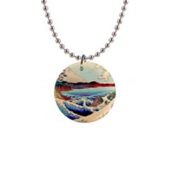 Wave Japanese Mount Fuji 1  Button Necklace by Grandong