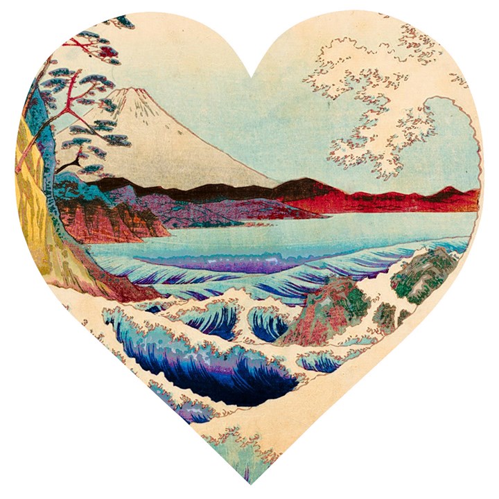 Wave Japanese Mount Fuji Wooden Puzzle Heart