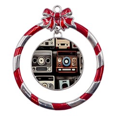 Retro Cameras Old Vintage Antique Metal Red Ribbon Round Ornament by Grandong