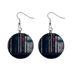 Aged Bookcase Books Bookshelves Mini Button Earrings by Grandong