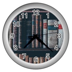 Aged Bookcase Books Bookshelves Wall Clock (silver) by Grandong