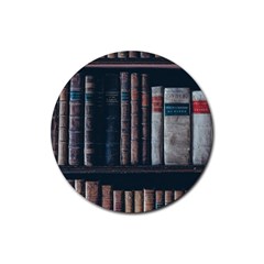 Aged Bookcase Books Bookshelves Rubber Coaster (round) by Grandong