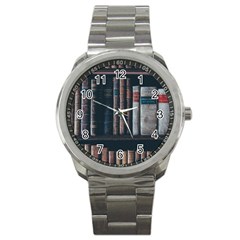 Aged Bookcase Books Bookshelves Sport Metal Watch by Grandong