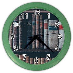 Aged Bookcase Books Bookshelves Color Wall Clock by Grandong