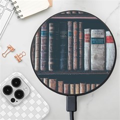 Aged Bookcase Books Bookshelves Wireless Fast Charger(black) by Grandong