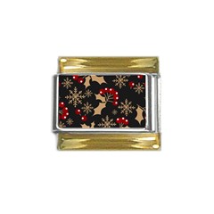 Christmas Pattern With Snowflakes Berries Gold Trim Italian Charm (9mm) by Ndabl3x