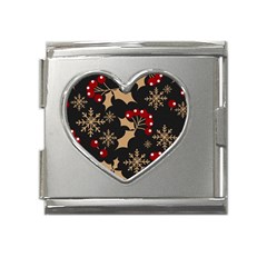 Christmas Pattern With Snowflakes Berries Mega Link Heart Italian Charm (18mm) by Ndabl3x