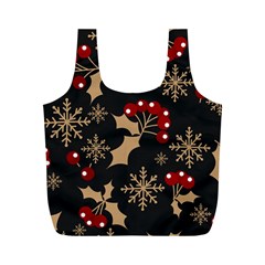 Christmas Pattern With Snowflakes Berries Full Print Recycle Bag (m) by Ndabl3x