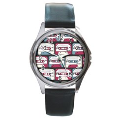 Music Symbols Rock Music Seamless Pattern Round Metal Watch