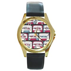 Music Symbols Rock Music Seamless Pattern Round Gold Metal Watch