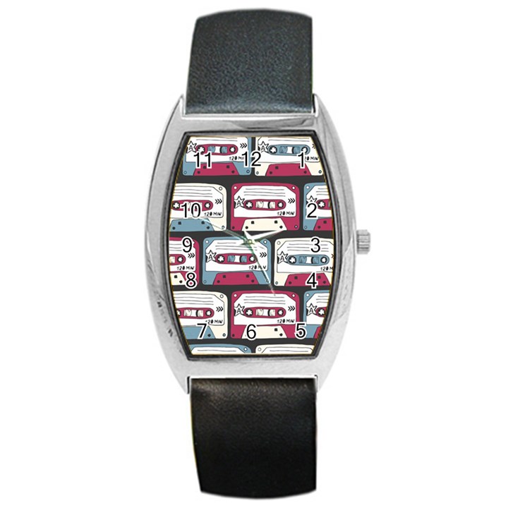 Music Symbols Rock Music Seamless Pattern Barrel Style Metal Watch