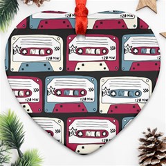 Music Symbols Rock Music Seamless Pattern Heart Ornament (Two Sides)