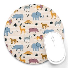 Wild Animals Seamless Pattern Round Mousepad by Ndabl3x