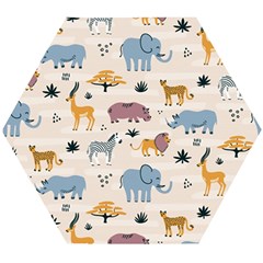 Wild Animals Seamless Pattern Wooden Puzzle Hexagon by Ndabl3x