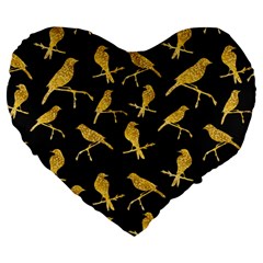 Background With Golden Birds Large 19  Premium Heart Shape Cushions by Ndabl3x