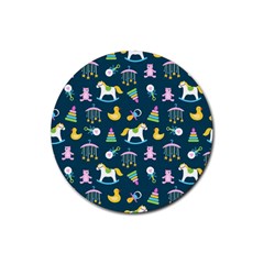 Cute Babies Toys Seamless Pattern Rubber Coaster (round) by Ndabl3x