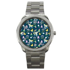 Cute Babies Toys Seamless Pattern Sport Metal Watch by Ndabl3x