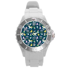 Cute Babies Toys Seamless Pattern Round Plastic Sport Watch (l) by Ndabl3x