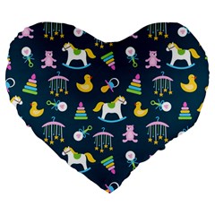 Cute Babies Toys Seamless Pattern Large 19  Premium Heart Shape Cushions by Ndabl3x