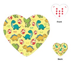 Seamless Pattern With Cute Dinosaurs Character Playing Cards Single Design (Heart)