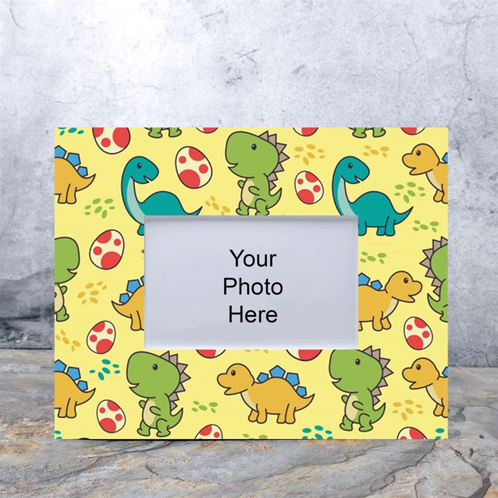 Seamless Pattern With Cute Dinosaurs Character White Tabletop Photo Frame 4 x6 