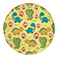 Seamless Pattern With Cute Dinosaurs Character Round Glass Fridge Magnet (4 pack)