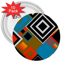 Retro Pattern Abstract Art Colorful Square 3  Buttons (10 Pack)  by Ndabl3x